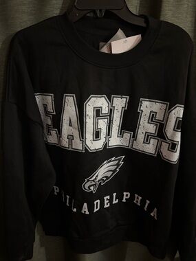 NFL Philadelphia Eagles Black Crewneck Sweatshirt with White/Gray Logo